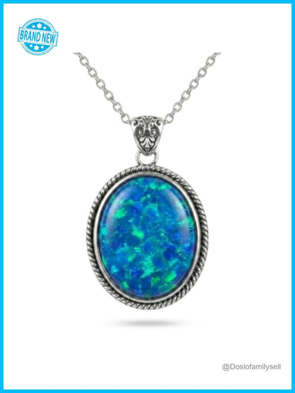 925 Sterling Silver Vintage Gemstone Oval Pendant Necklace 18in